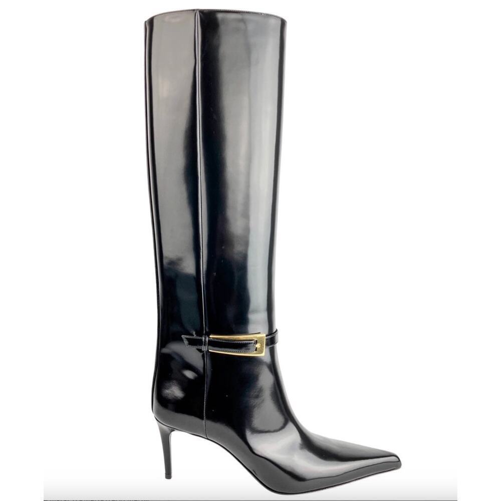 Saint Laurent Lee 70mm Patent Leather Buckle Boot Sz 38.5